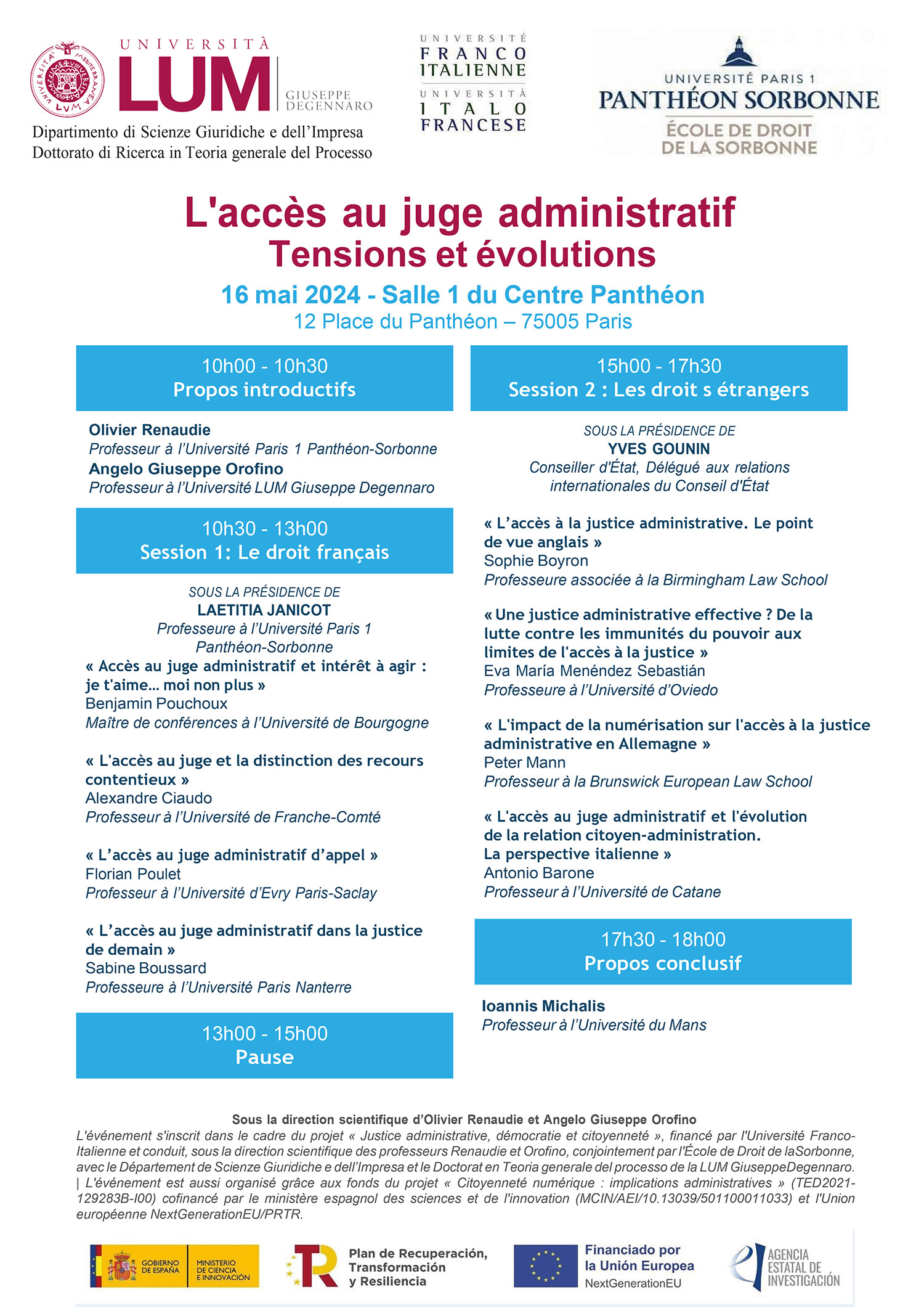 Programa Portada Coloquio Internacional "L'accès au juge administratif. Tensions et évolutions"